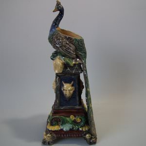 Wilhelm Schiller & Sons Majolica Peacock Vase