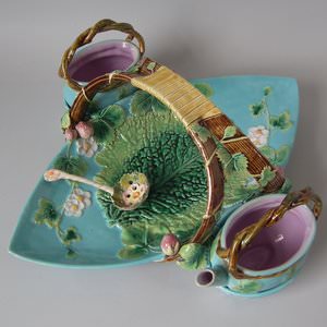 George Jones Majolica Strawberry Serving Set