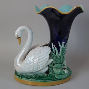 Joseph Holdcroft Majolica Swan Vase