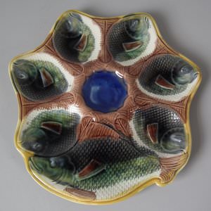 Adams & Bromley Majolica 6 Well Fish Oyster Plate