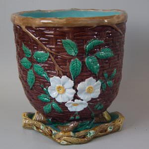 Holdcroft Majolica Floral Jardiniere & Stand