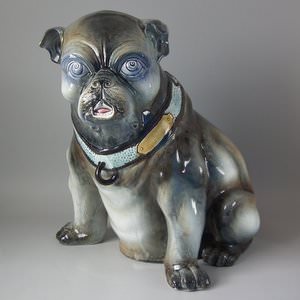 Large Majolica Seated Pug Umbrella Stand