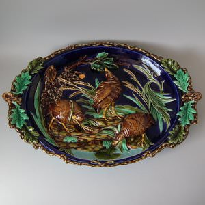 Large Sarreguemines Majolica Partridges Wall Plaque