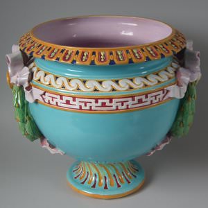 Minton Majolica Ribbon And Wreath Jardiniere