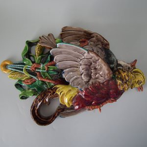 Large Majolica Hanging Game Birds Wall Pocket