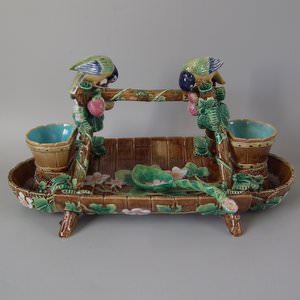 George Jones Majolica Blue Tit Strawberry Server And Spoon