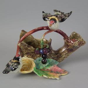 French Majolica Birds Posy Basket