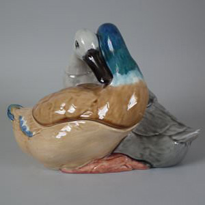 Sarreguemines Majolica Duck Tureen