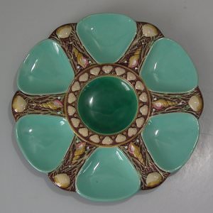 Minton Majolica Turquoise 6 Well Oyster Plate