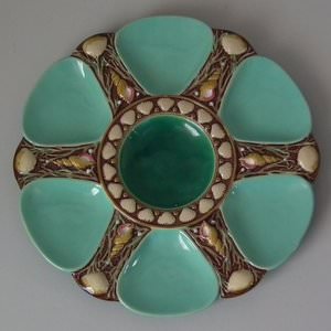Minton Majolica Turquoise 6 Well Oyster Plate