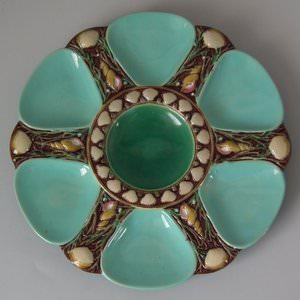 Minton Majolica Turquoise 6 Well Oyster Plate