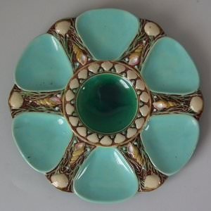 Minton Majolica Turquoise 6 Well Oyster Plate