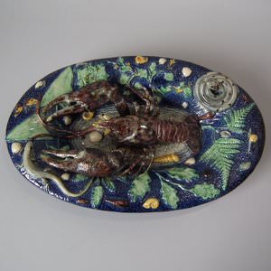 French Palissy Majolica Crayfish platter