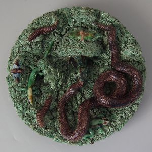 Cuhna Palissy Majolica Lizard and Snake Plate