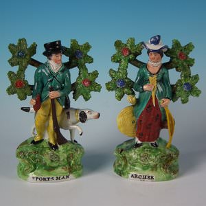 Pair Pearlware Staffordshire 'Sports Man' & 'Archer' Figures