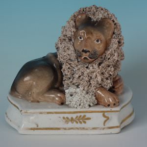 Shelton Staffordshire Lion With Lamb Figure