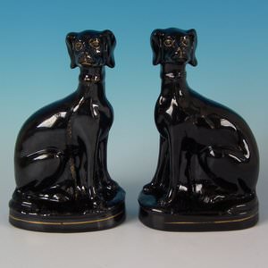 Pair Staffordshire Jackfield Great Dane figures