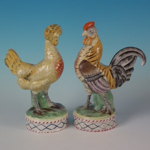187 Pair Staffordshire Hen And Cockerel/Rooster Figures
