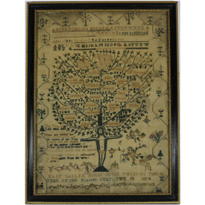 Antique Sampler, 1814, 'Tree of Life', by Mary Sandler
