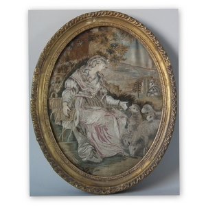 Antique Georgian Silkwork Embroidery of a Shepherdess