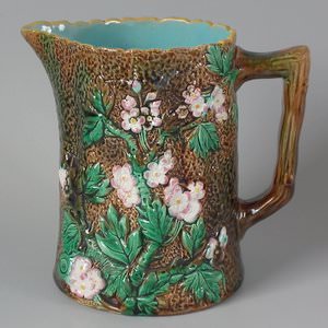 George Jones Majolica Rustic Blossom Pitcher