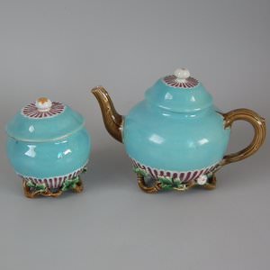 Minton Majolica Teapot And Sugar Pot