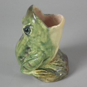 Delphin Massier Majolica Frog Posy Vase