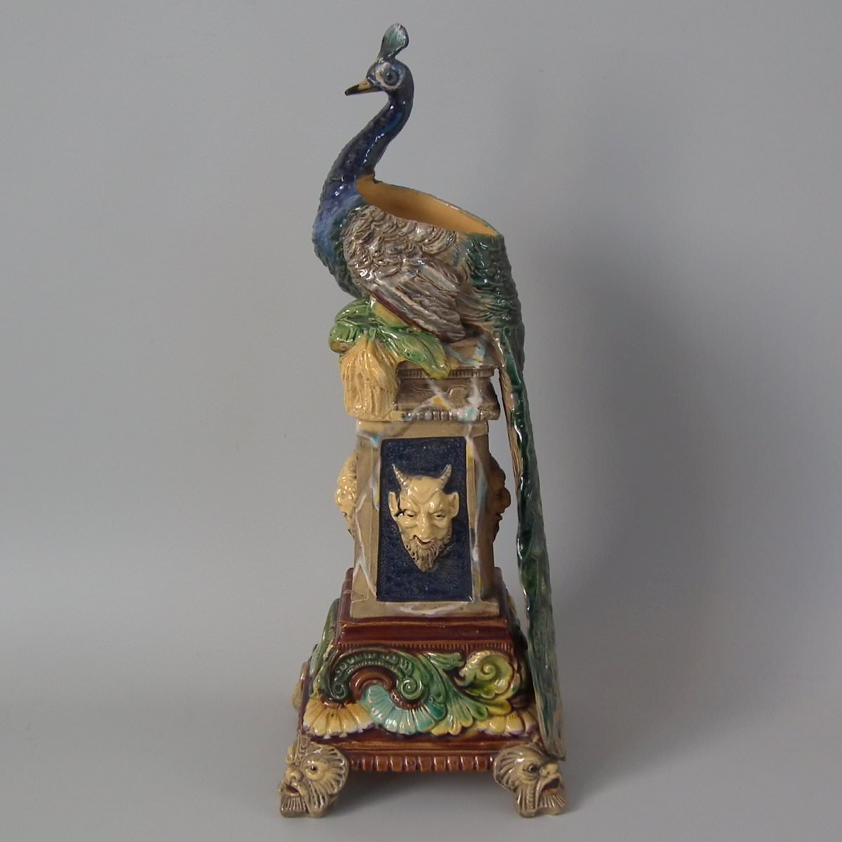 Wilhelm Schiller and Sons Majolica Peacock Vase - ID#22466 Image 1