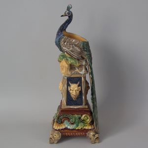 Wilhelm Schiller and Sons Majolica Peacock Vase