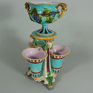 Minton Majolica Triple Flower Holder