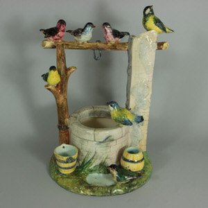 Delphin Massier Majolica Birds around Well Group