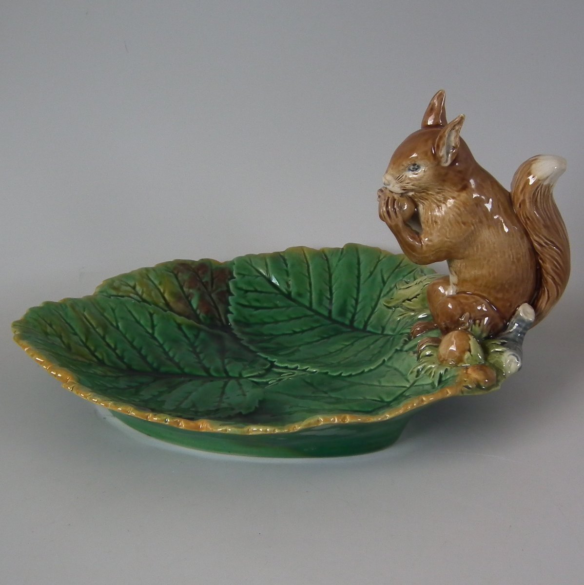 Minton Majolica squirrel nut dish