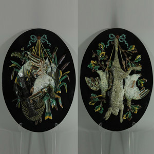 Pair Monumental Palissy Majolica Game Wall Plaques