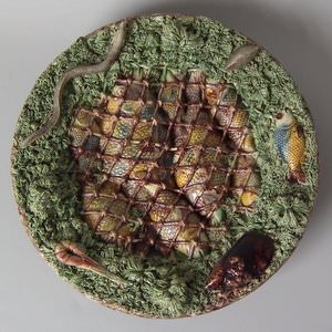 Rare Mafra Palissy Majolica Fishes In Net Plate
