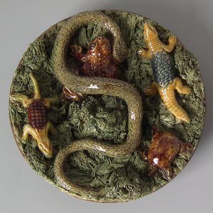Mafra Palissy Majolica Snake, Toad & Tortoise Plate