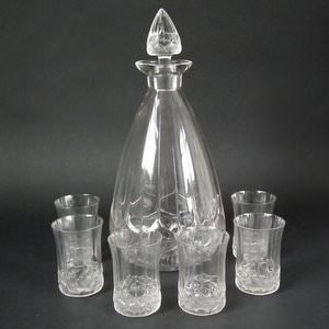 Rene Lalique Clear Glass 'Haarlem' Decanter and Glasses