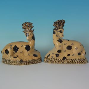 Pair Staffordshire Prattware Stags