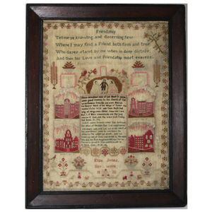 Antique Sampler, 1830, by Eliza Jones, Friendship