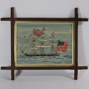 Antique Sailor's Woolwork Embroidery of an American Ship