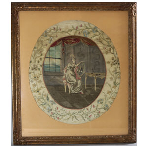 Antique Georgian Silkwork Embroidery - Girl with Lyre
