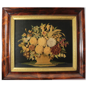 Georgian Flower Basket Raised Work Floral Embroidery