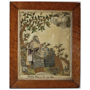 Antique Silkwork Embroidery 'Abraham offering up his Son Isaac'