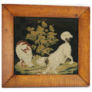 Georgian Woolwork Embroidery of Dog & Cat