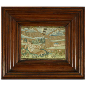 17thC Miniature Silkwork Embroidery Reversable Picture