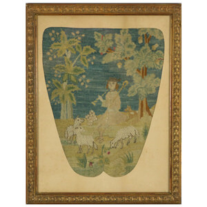 18th Century Tent Stitch Embroidered Picture of a Shepherd
