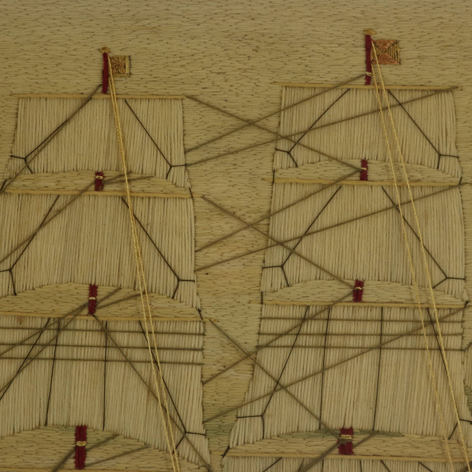 Pair of Sailors Woolwork Pictures of Man-of-War Ships