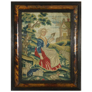 Early 18thC Petit Point Embroidery of a Lady
