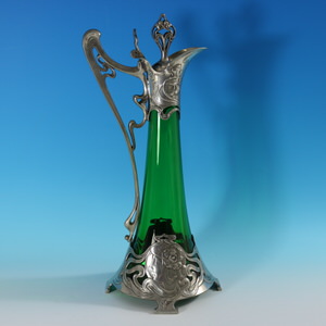 Art Nouveau WMF Claret Jug with Green Glass Liner