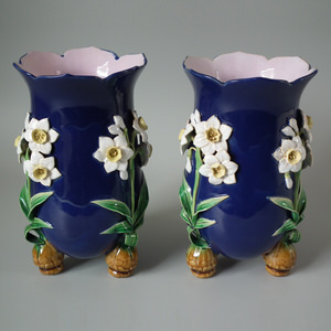 Pair Minton Majolica Daffodil Vases