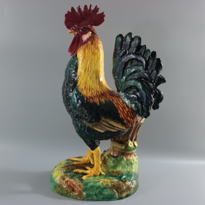 Delphin Massier Majolica Rooster/Cockerel Figural Vase